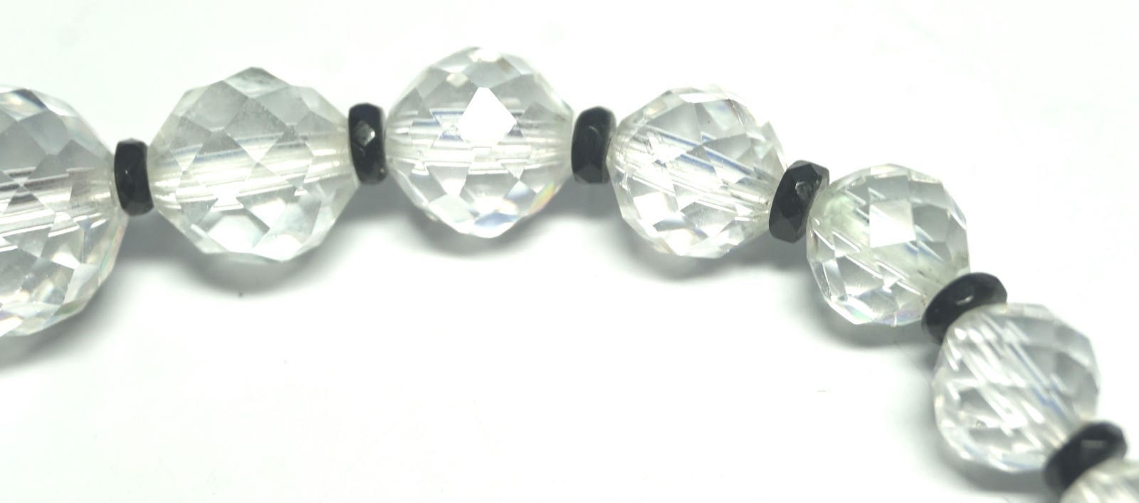 VTG Disco Ball Faceted Crystal Bead Necklace w/Black Spacers & Rhinestone Clasp