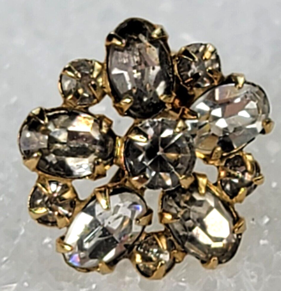 Vintage Rhinestone Flower Screw Back Stud Earrings Gold Plated 15mm Phyllis