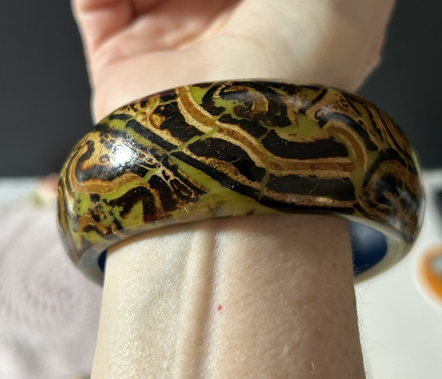 Vtg Wood Handpainted Bangle Bracelet Mythology Creatures Very Uniquely Painted
