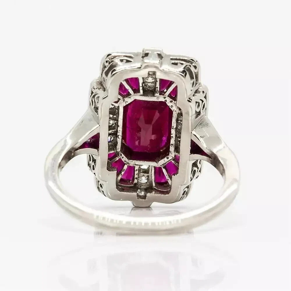 5Ct Vintage Art Deco Style Simulated Ruby Engagement 14K White Gold Finish Ring