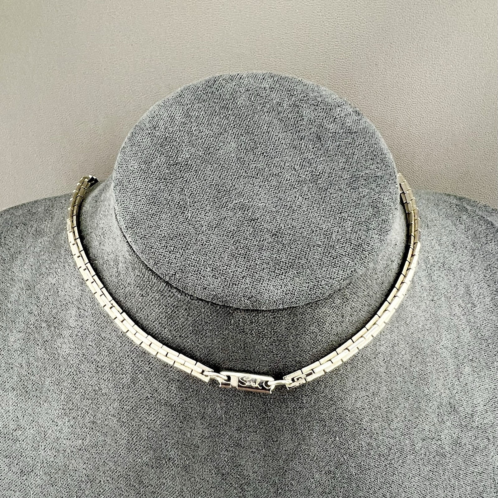 Vintage Sarah Coventry Necklace Brick Box Link Chain Minimalist Silver Tone 24”