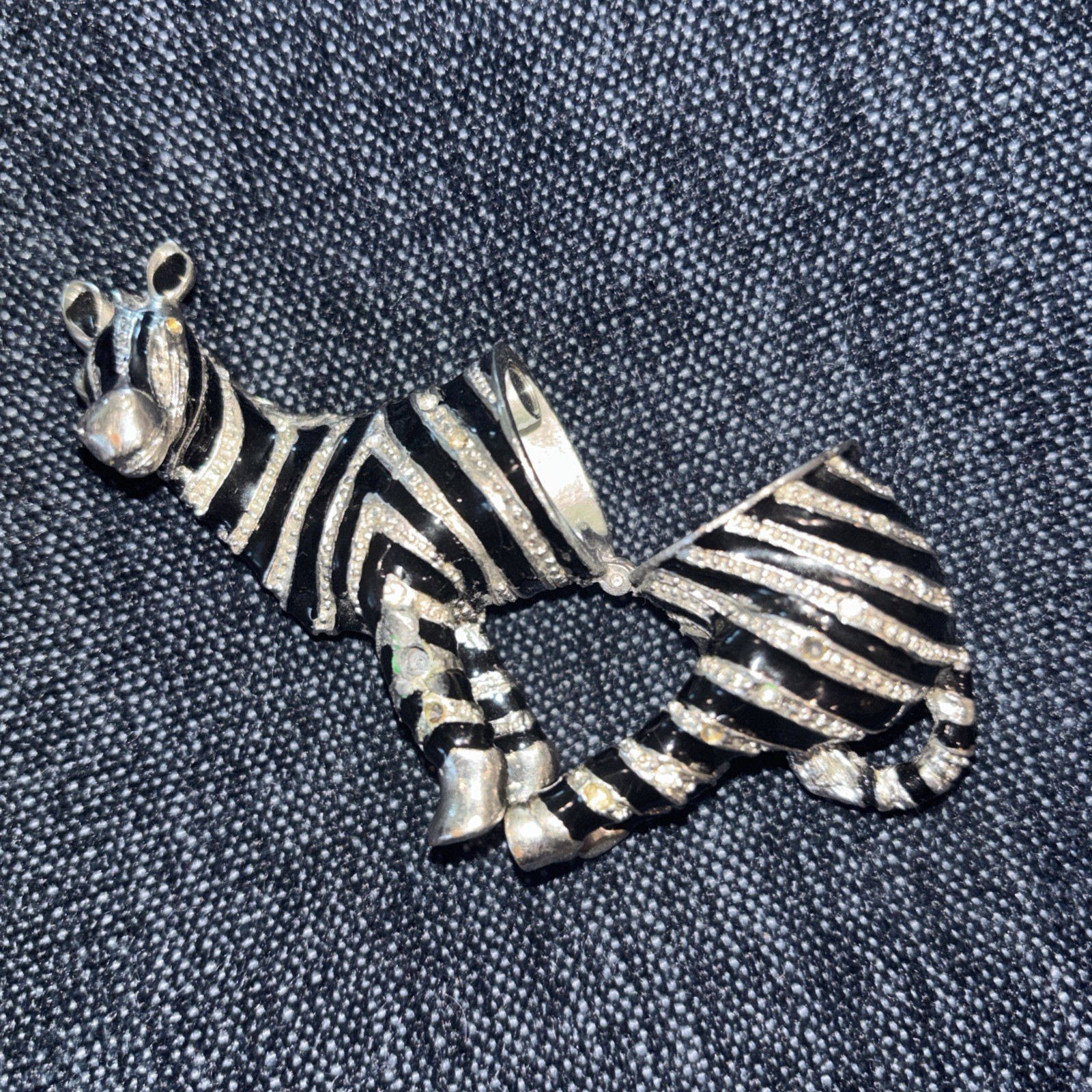 Vintage Zebra Figure Black Enamel Stripes 2.5″ Trinket Box