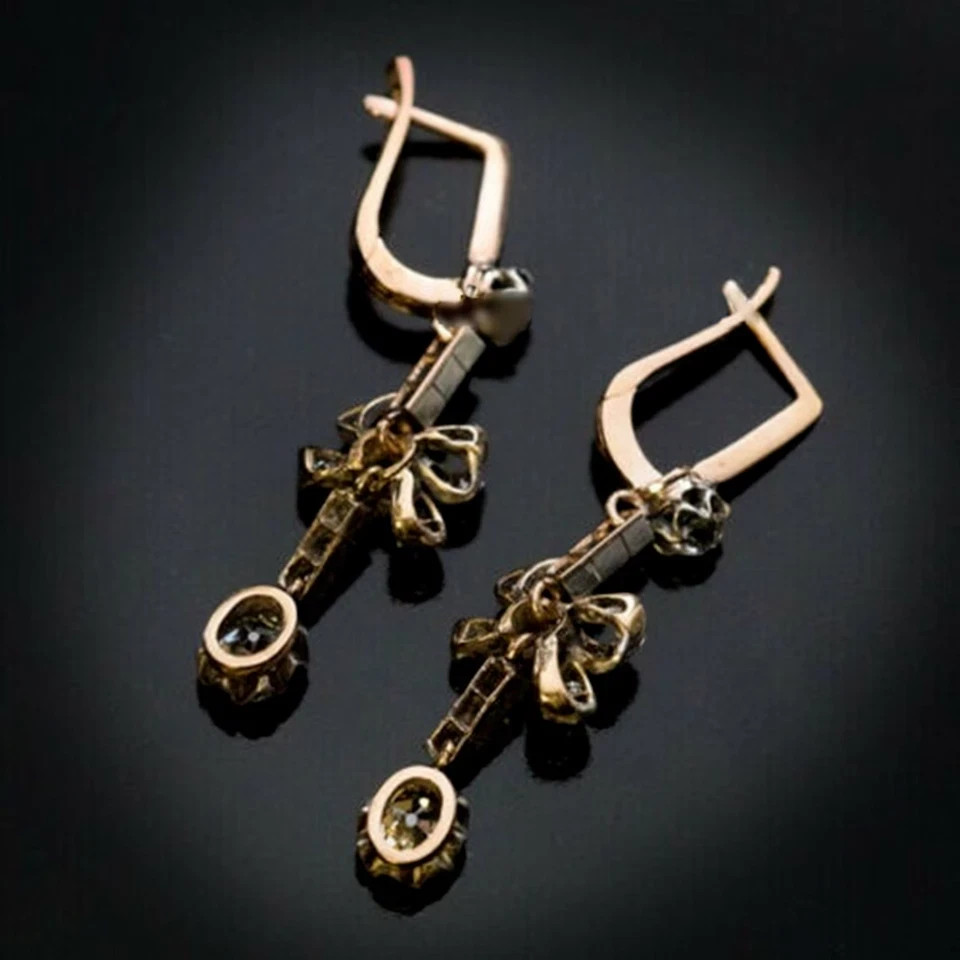 Art Deco Style Lab Created Diamond 14k Rose Gold FN Wedding Engagement Earrings