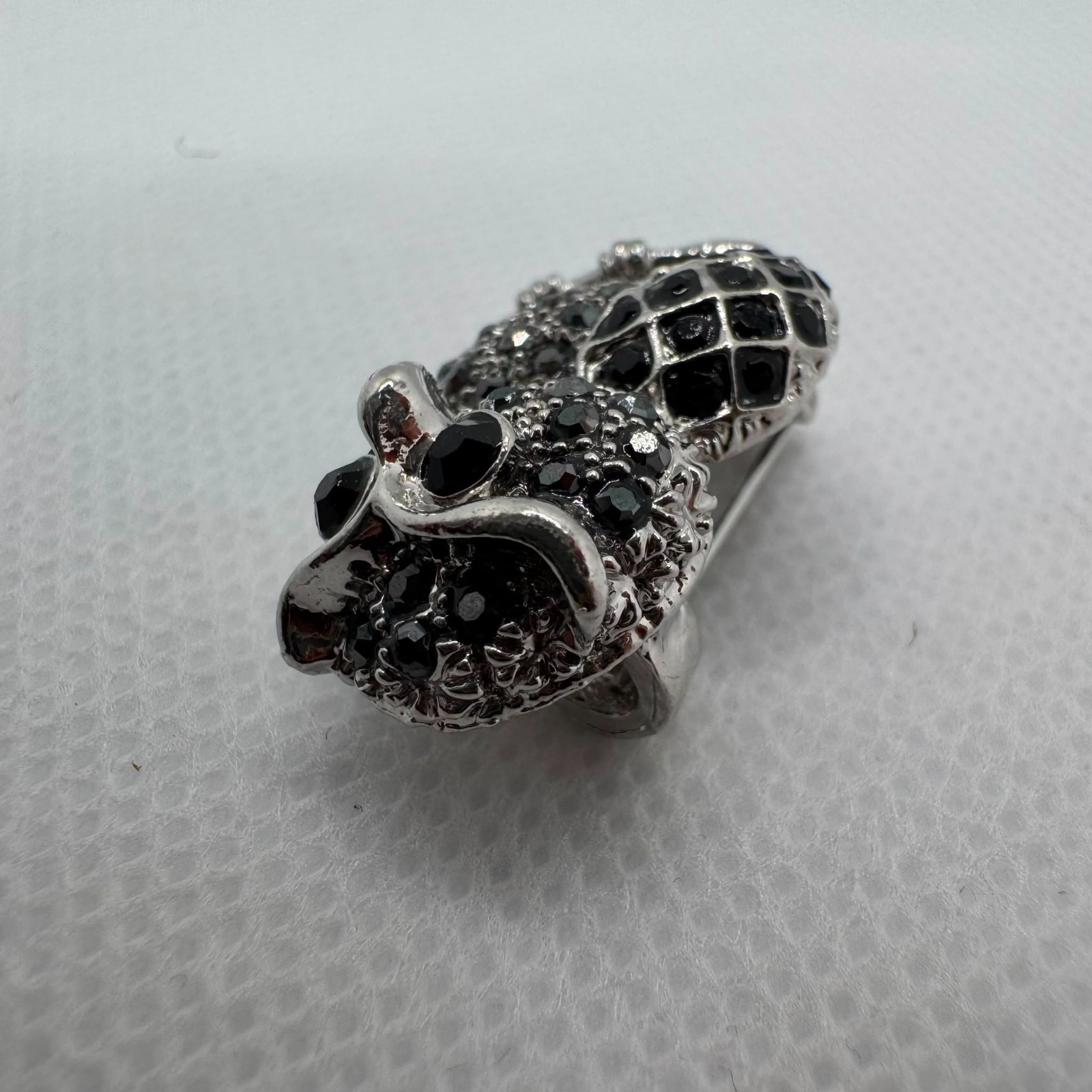 Vintage Black Crystal Owl Brooch Silver Tone Owl Pin Gift for Her