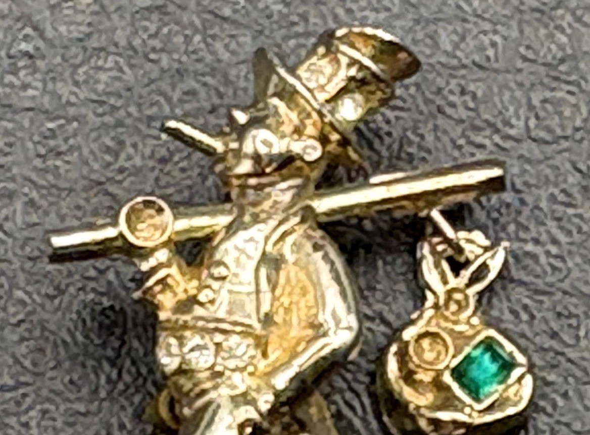 Vintage Gold Tone Hobo Knapsack Charm Brooch Pin Crystal Rhinestone