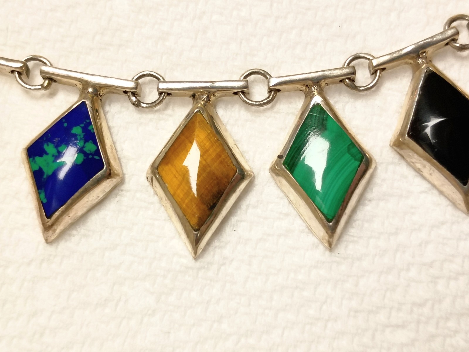 950 Silver Taxco Mid Century TM-181 Necklace Malachite Turquoise Lapis Sugilite