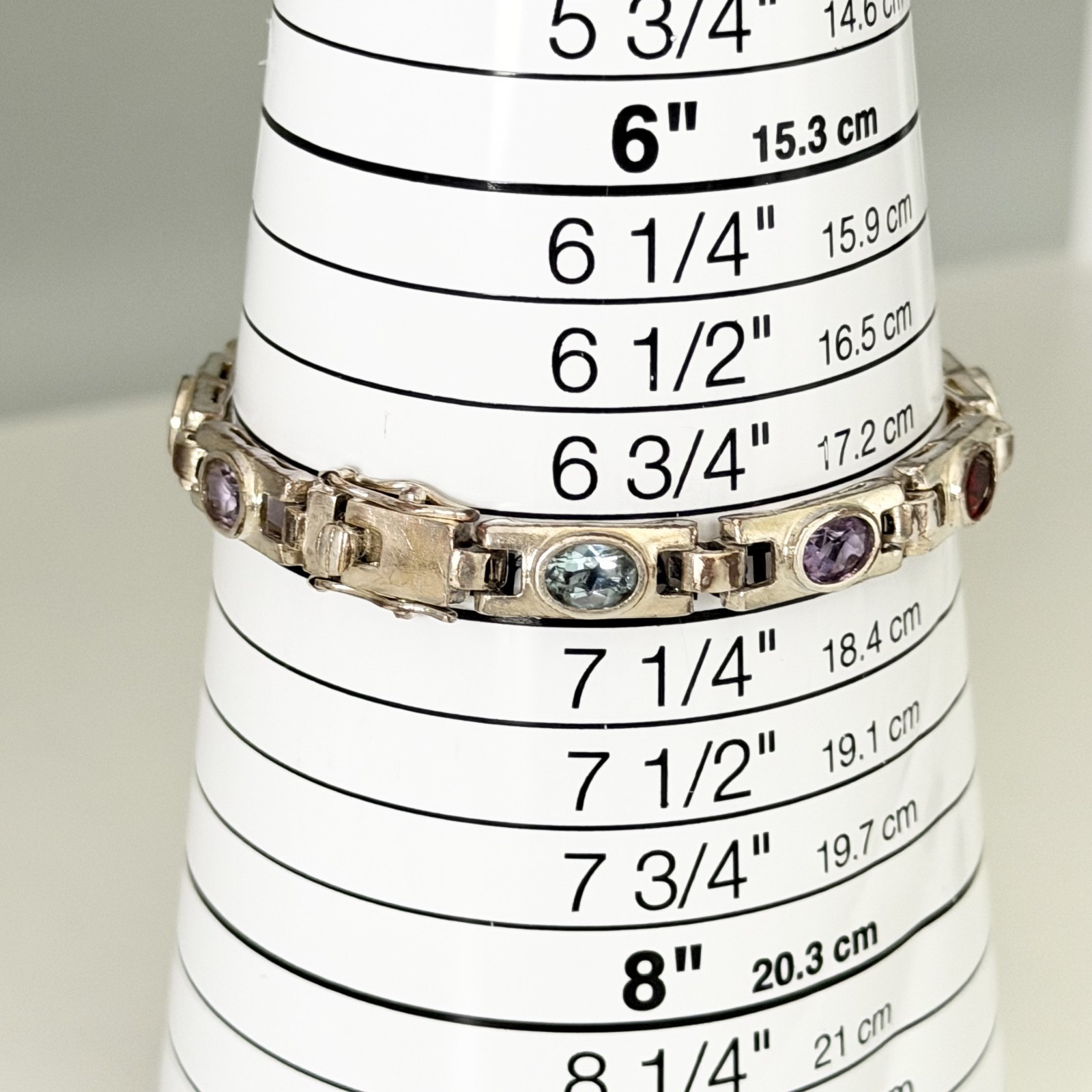 Vintage 925 Sterling Silver Genuine Multi Gemstone Tennis Bar Link Bracelet 7″