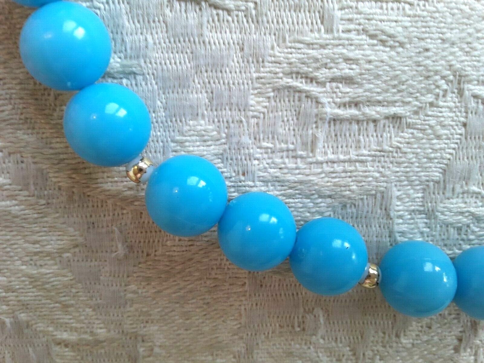 2 Vintage Pearlcraft 14” Beaded Necklaces Chokers Aqua Blue & Pink Retro NWT