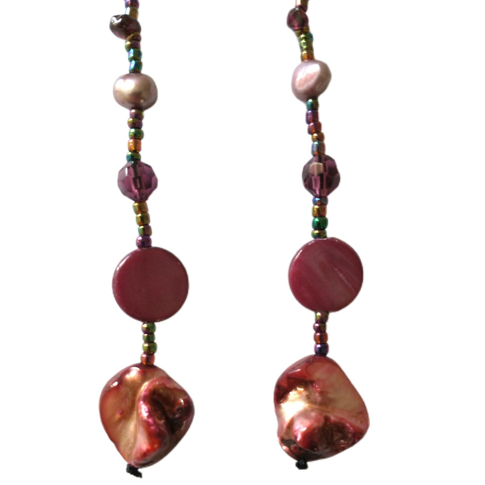 Pink Shell Beaded Dangle Earrings Boho Coastal Beach Mermaidcore Statement