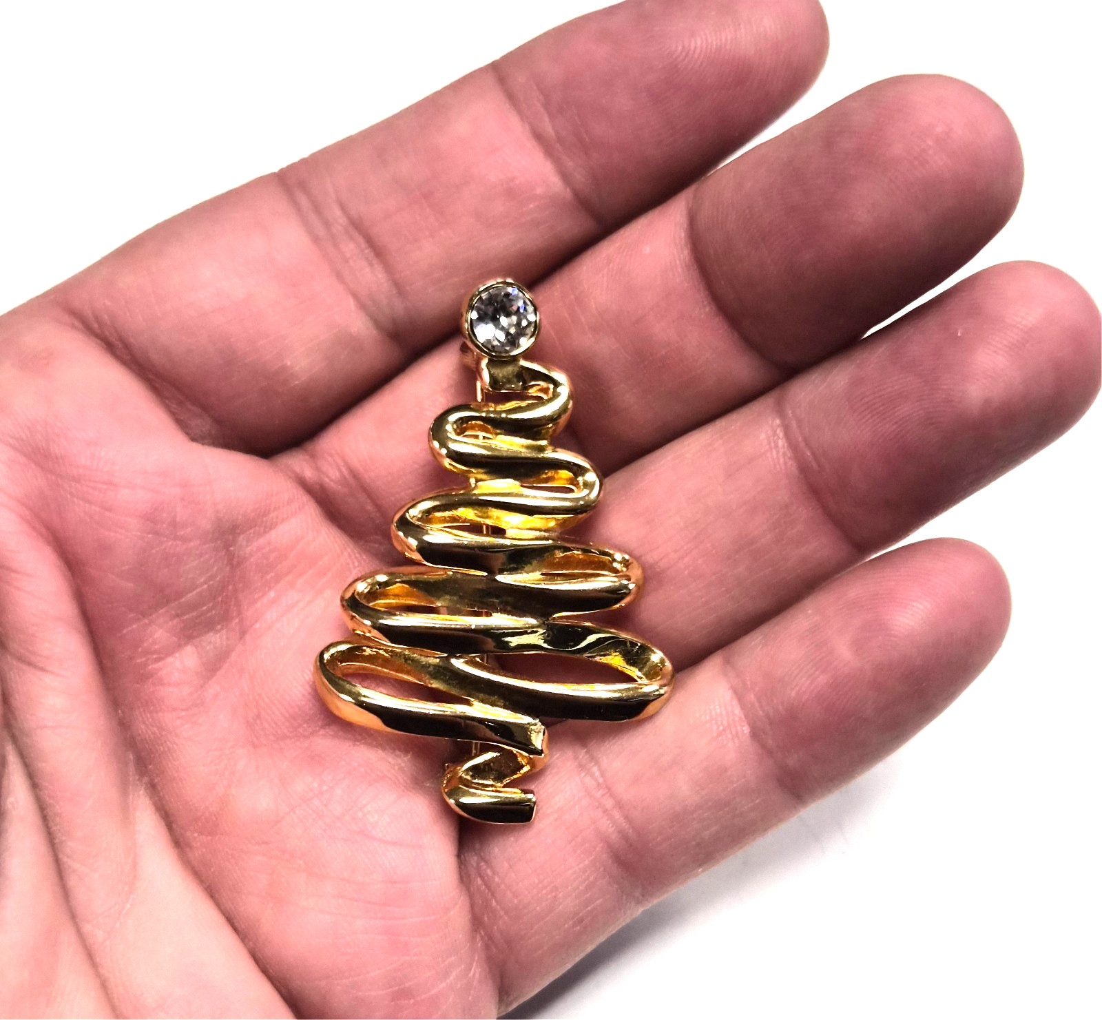 Vintage 90’s Signed ANNE KLEIN Gold Tone Ribbon Christmas Tree Pin / Brooch
