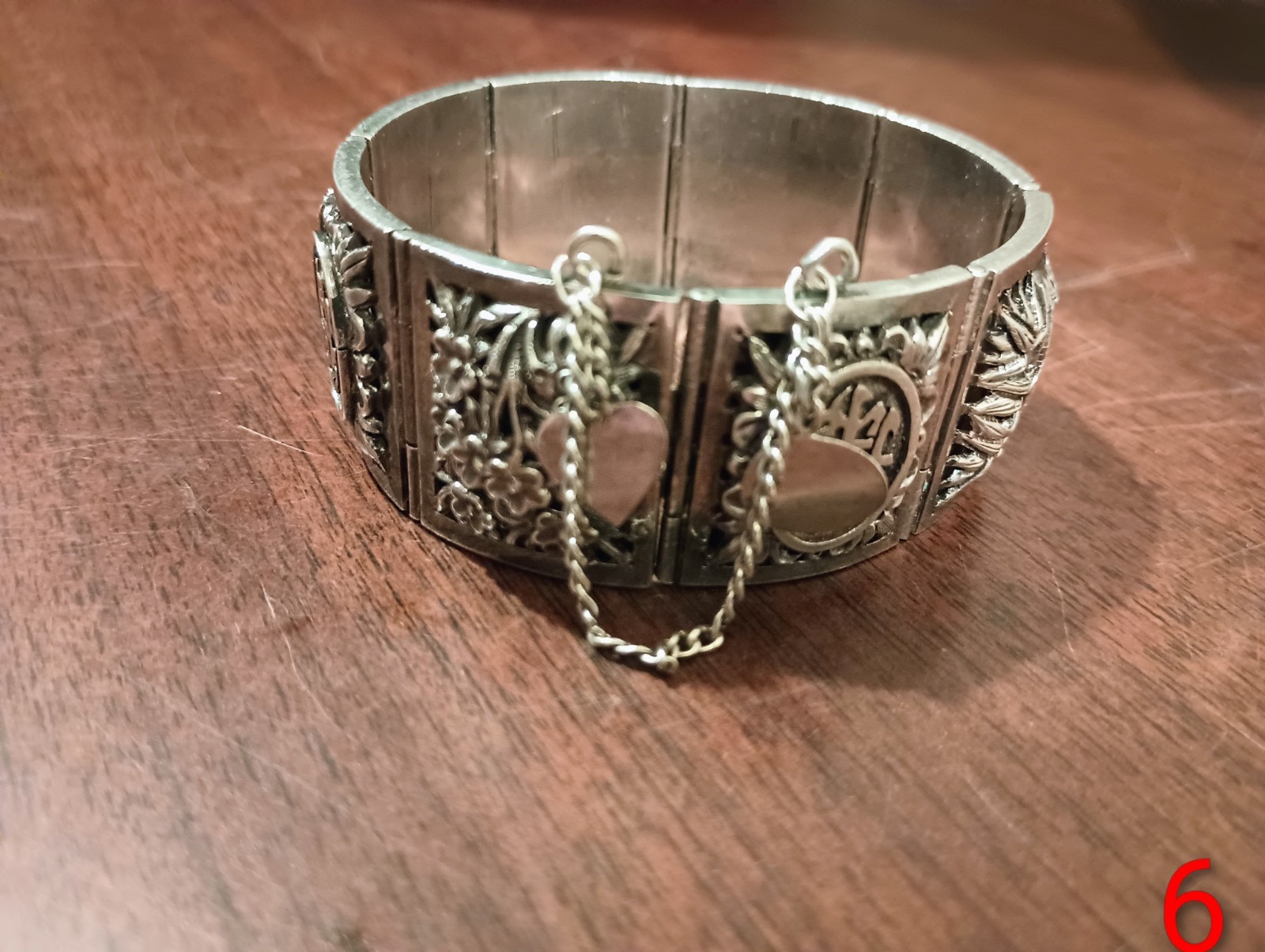 Vintage Chinese Export Silver Repousse 4 Seasons Panel Bracelet – Non-Magnetic