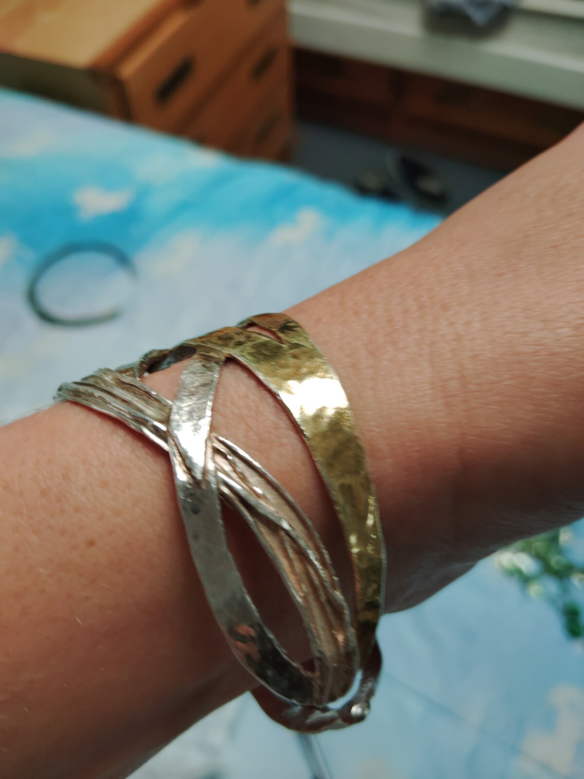 Sterling Silver 14 Carat Gold Plated Bracelet Wrap Adjustable Vintage Jewelry