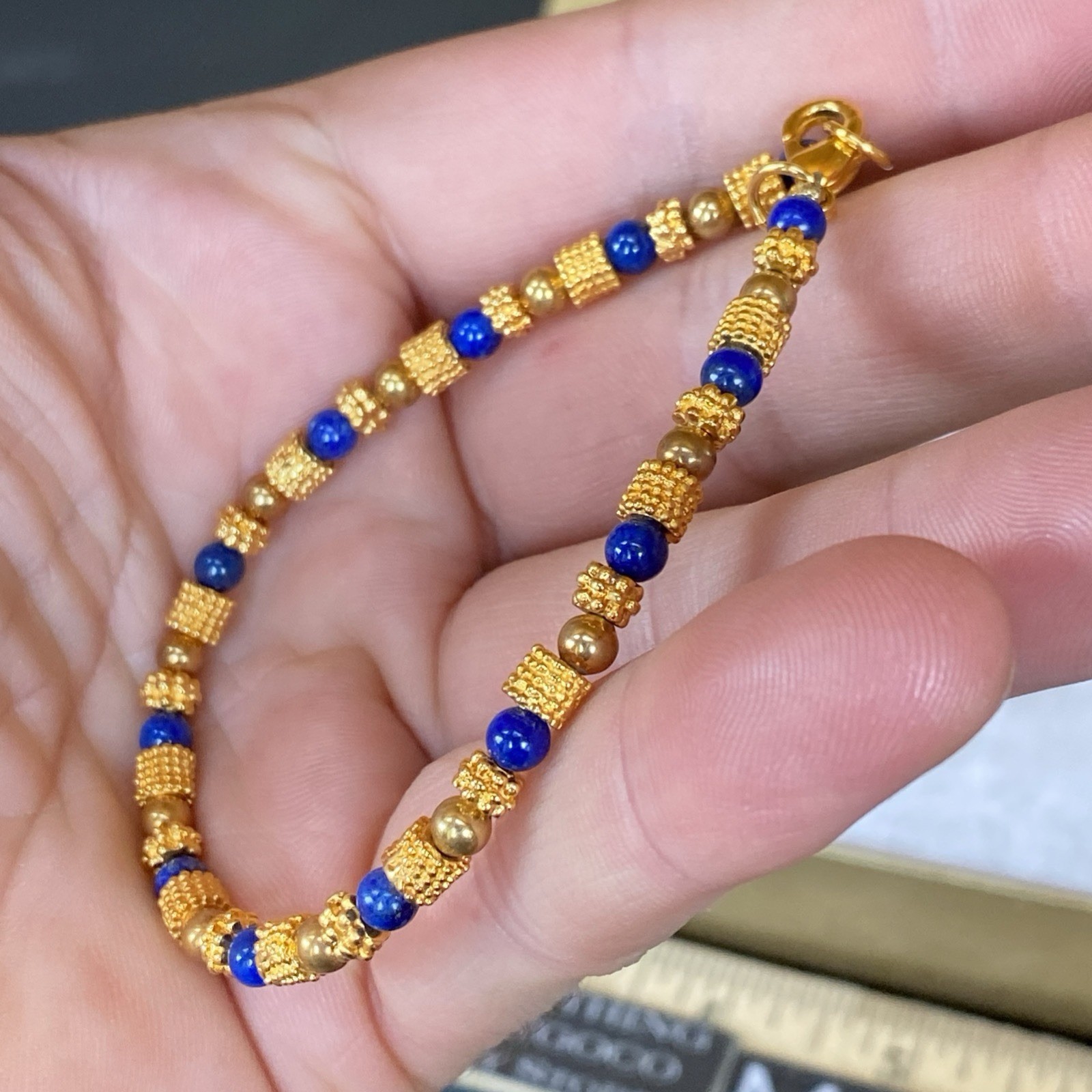 Vtg Museum Museum Art Lapis Lazuli Beaded Necklace Bracelet Etruscan Revival MMA