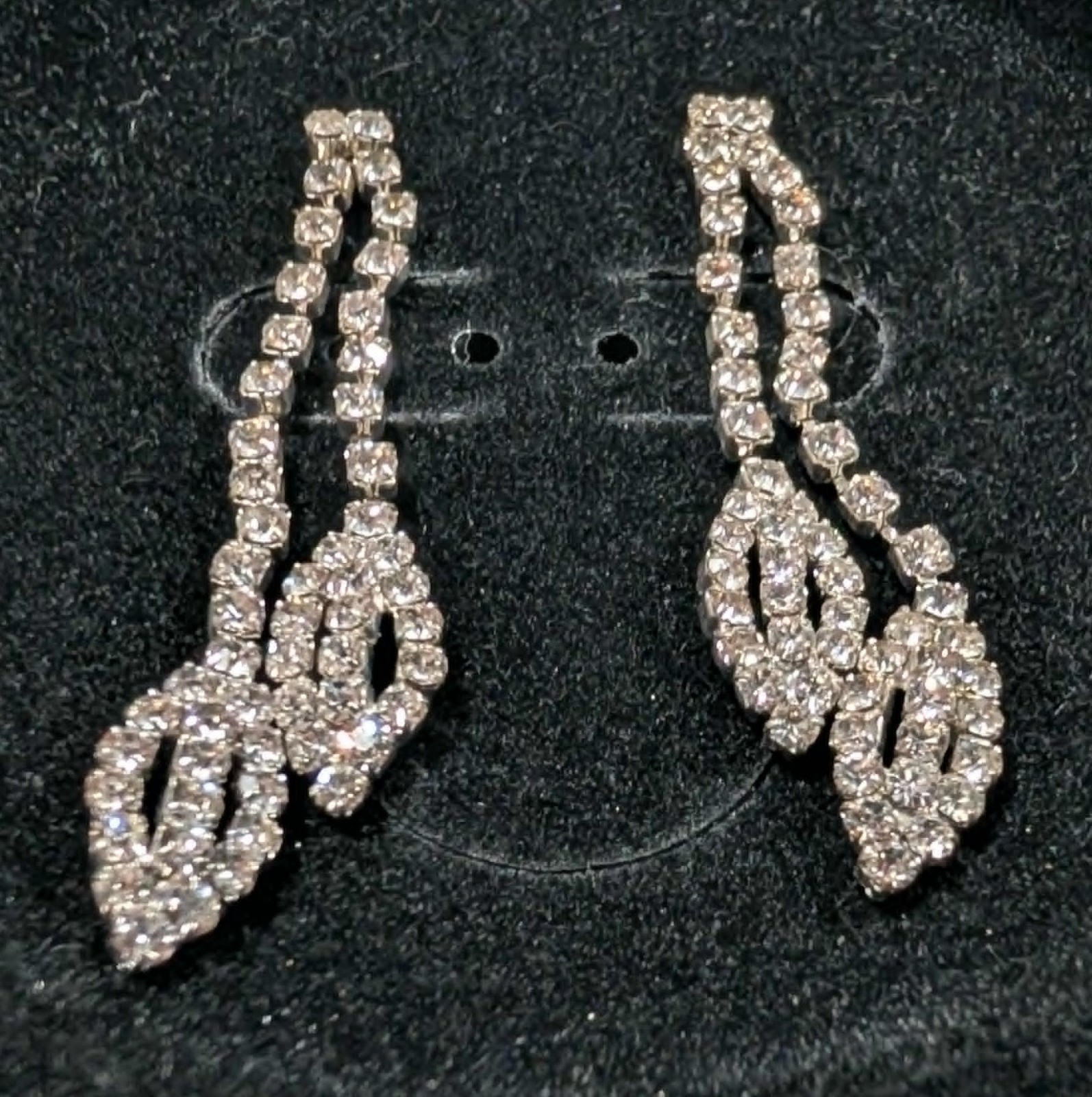 Vintage Clear Rhinestone Silver tone Necklace & Pierced Earring Set