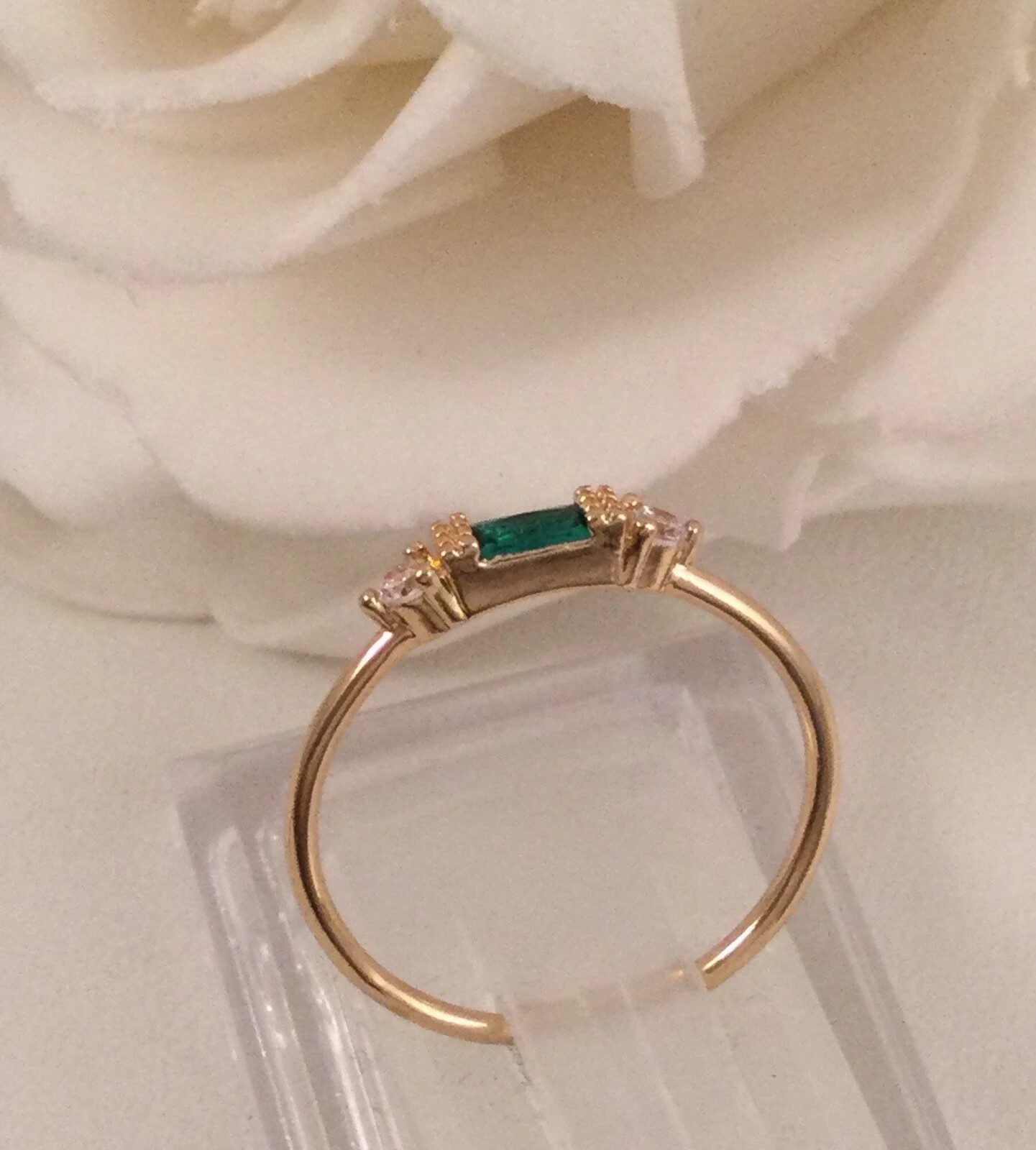 Vintage Jewellery Gold Ring Emerald White Sapphires Antique Deco Dress Jewelry