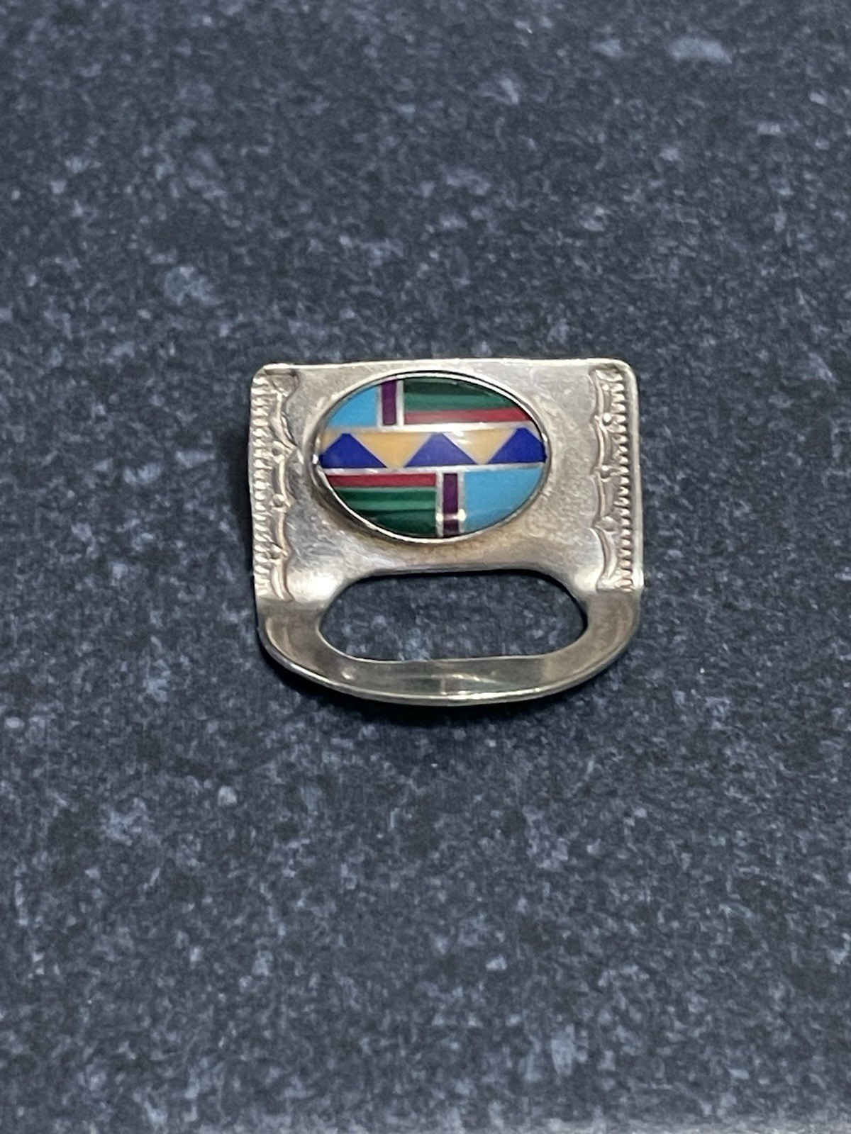 Vtg Ben Chavez Multi-stone Mosaic Sterling Eyeglass Holder Pin/Brooch N/A Navajo