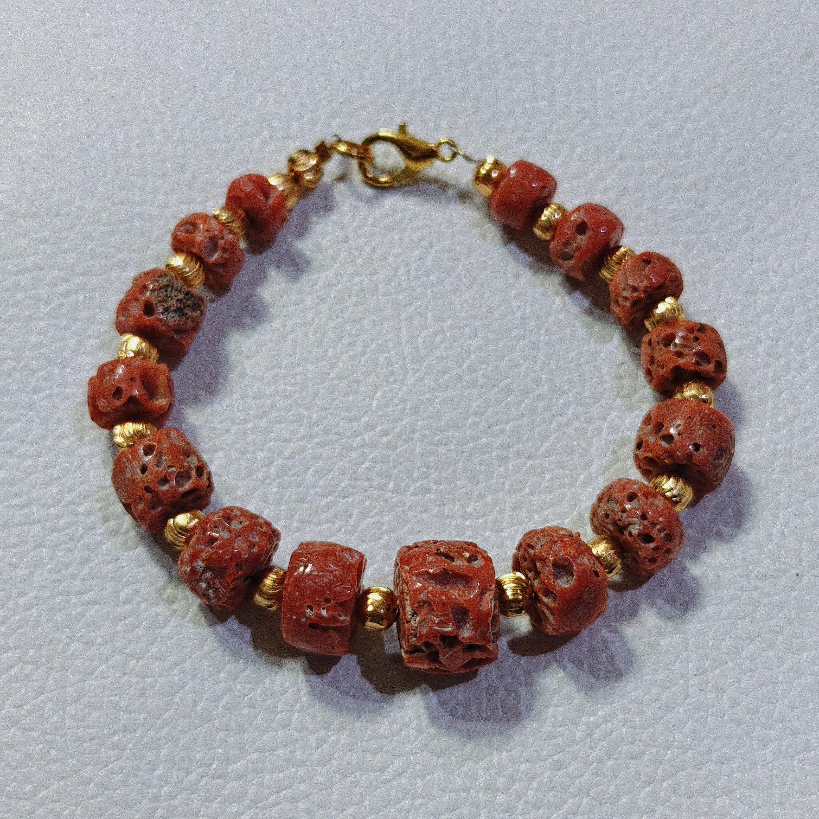 Vintage Natural Sea Coral Brass Bracelet Italy Coral Handmade Gemstone Bracelet