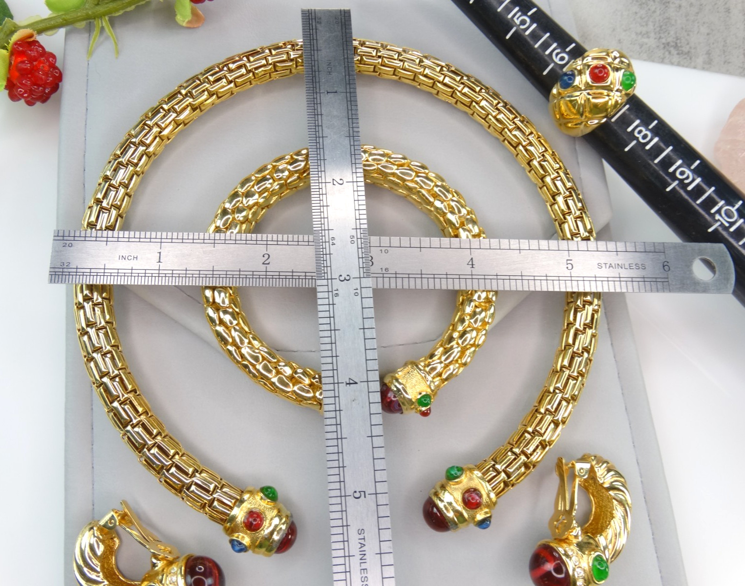 HIGH END VINTAGE JEWELRY LOT 80S IVANA GOLD GRIPOIX MOGUL CABS CHOKER EARRINGS +