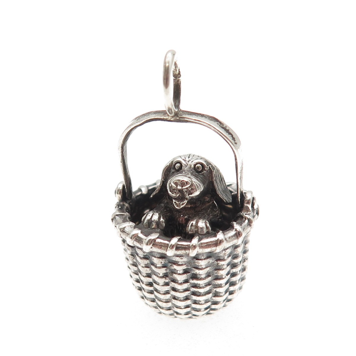 Brown County Baskets 925 Sterling Silver Vintage 2000 Dog Basket 3D Mini Pendant