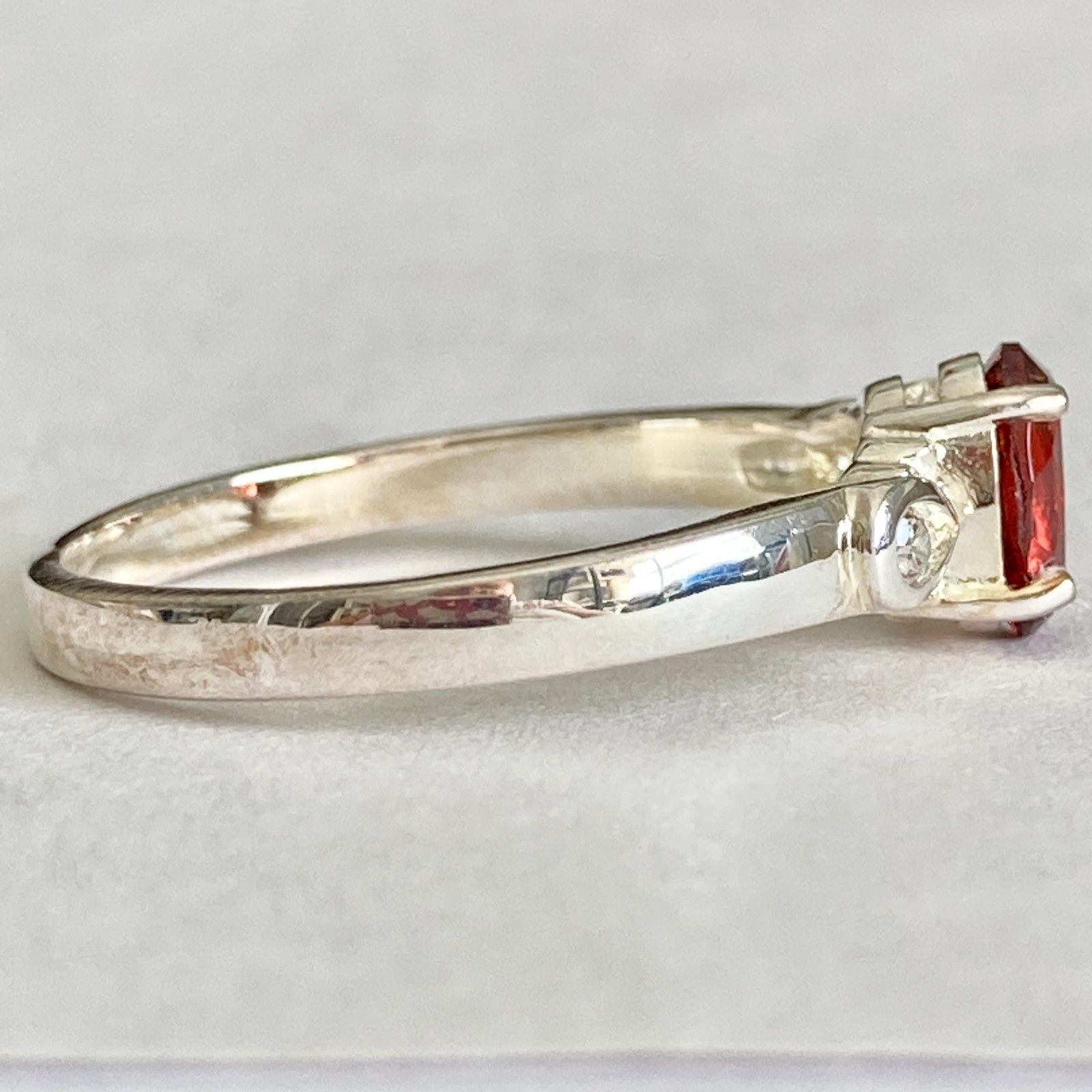 Vintage Silver Red Garnet Stone Solitaire Cocktail Ring Size 9 Plated Victorian