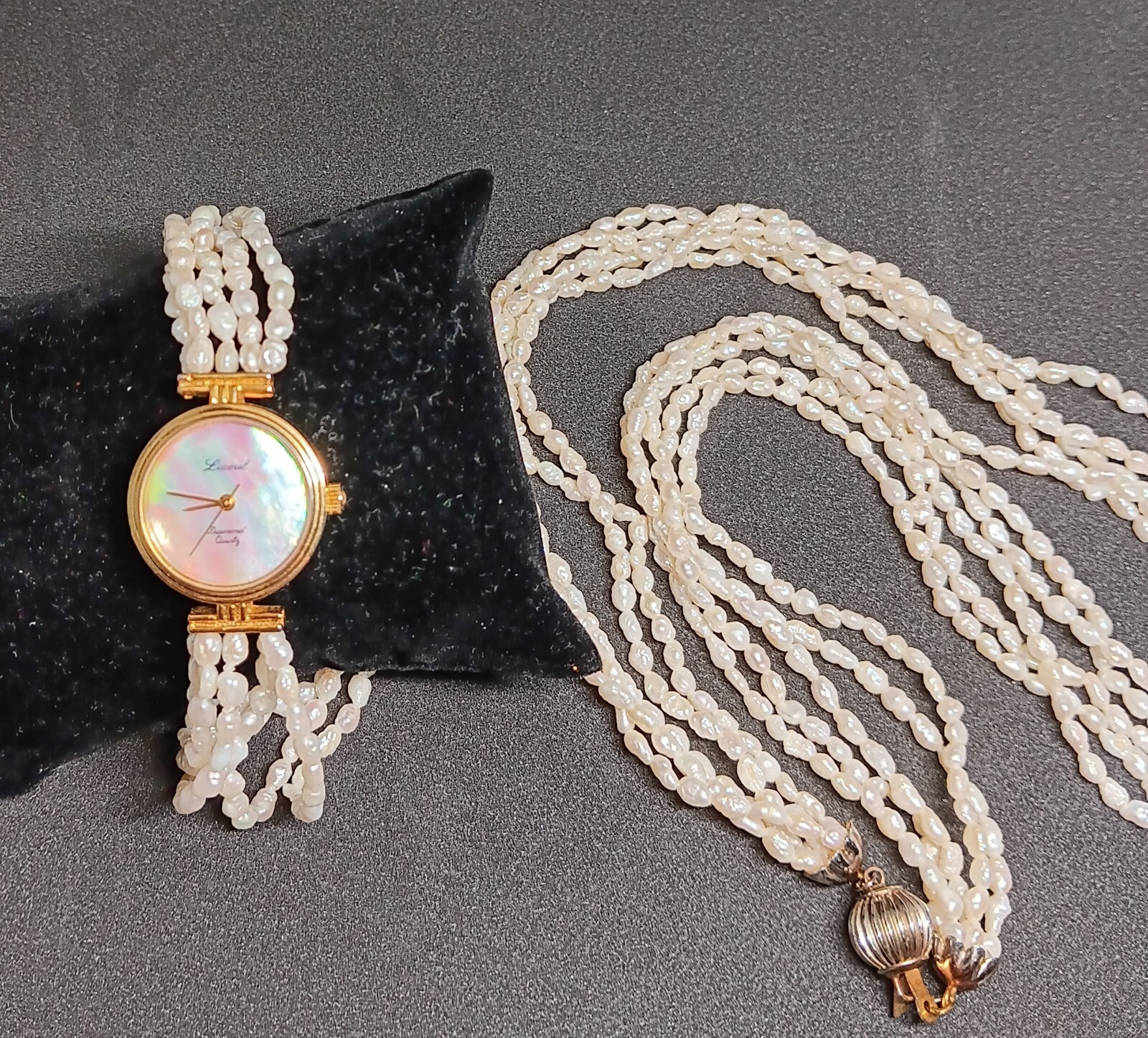 Lucoral Diamond Quartz Watch Necklace Fresh Water Pearl Hong Kong Japan Mov’t