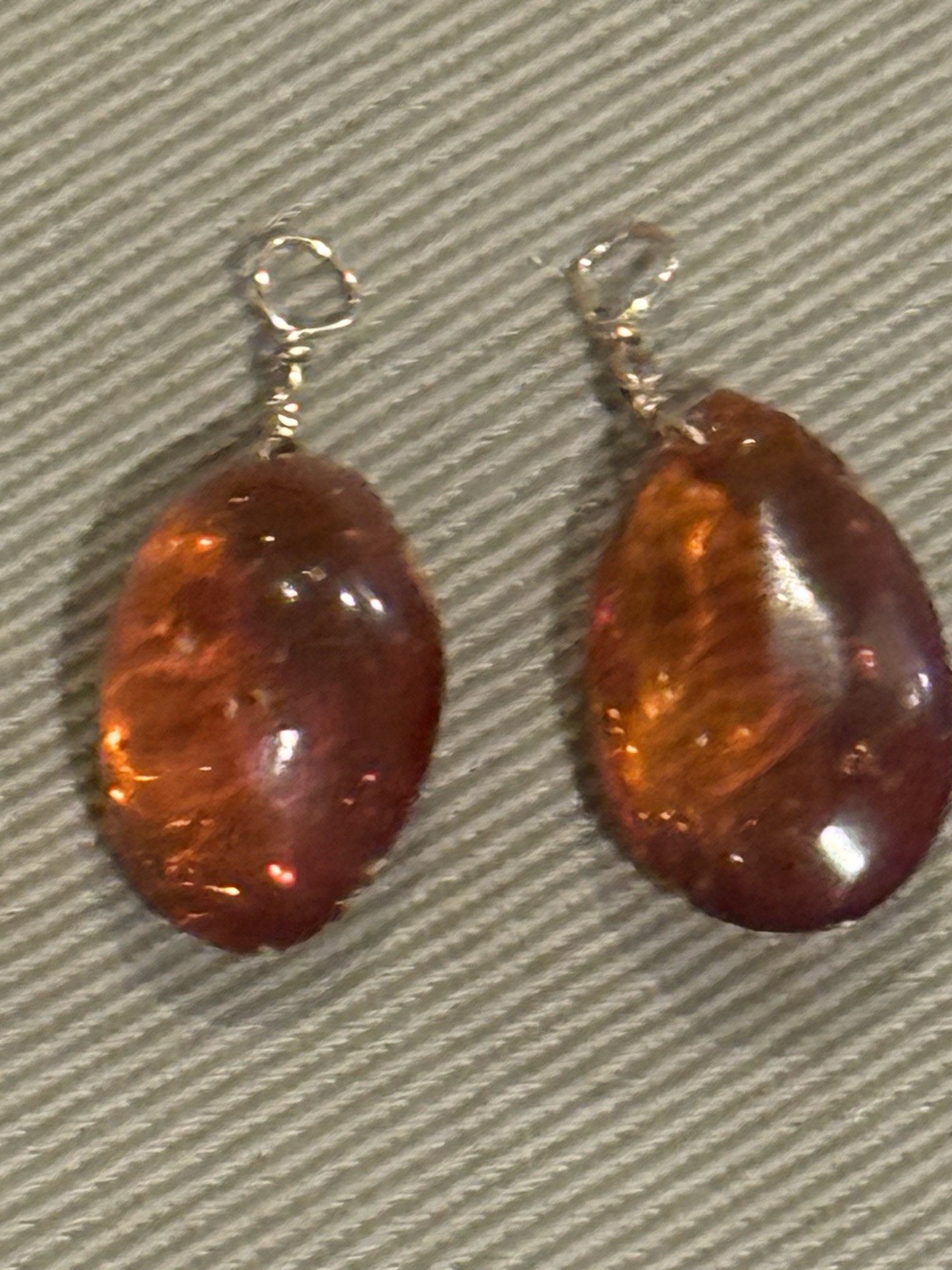 Pair of Vintage Amber Tear Drop 1.25” Pendants – Earrings?