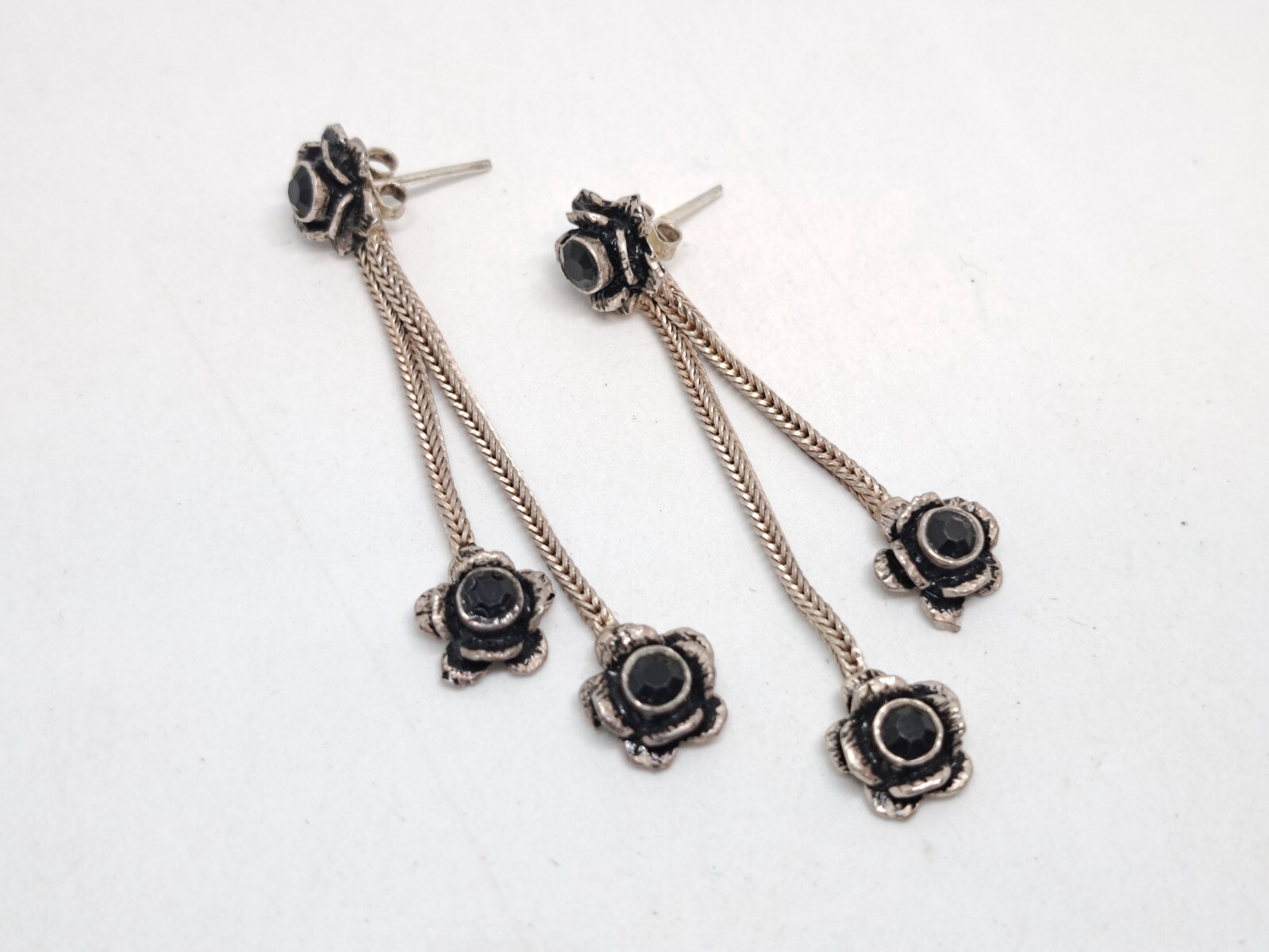 Vintage Set Necklace, Stud Earrings and Bracelet 925 Black Rose Ideal Gift
