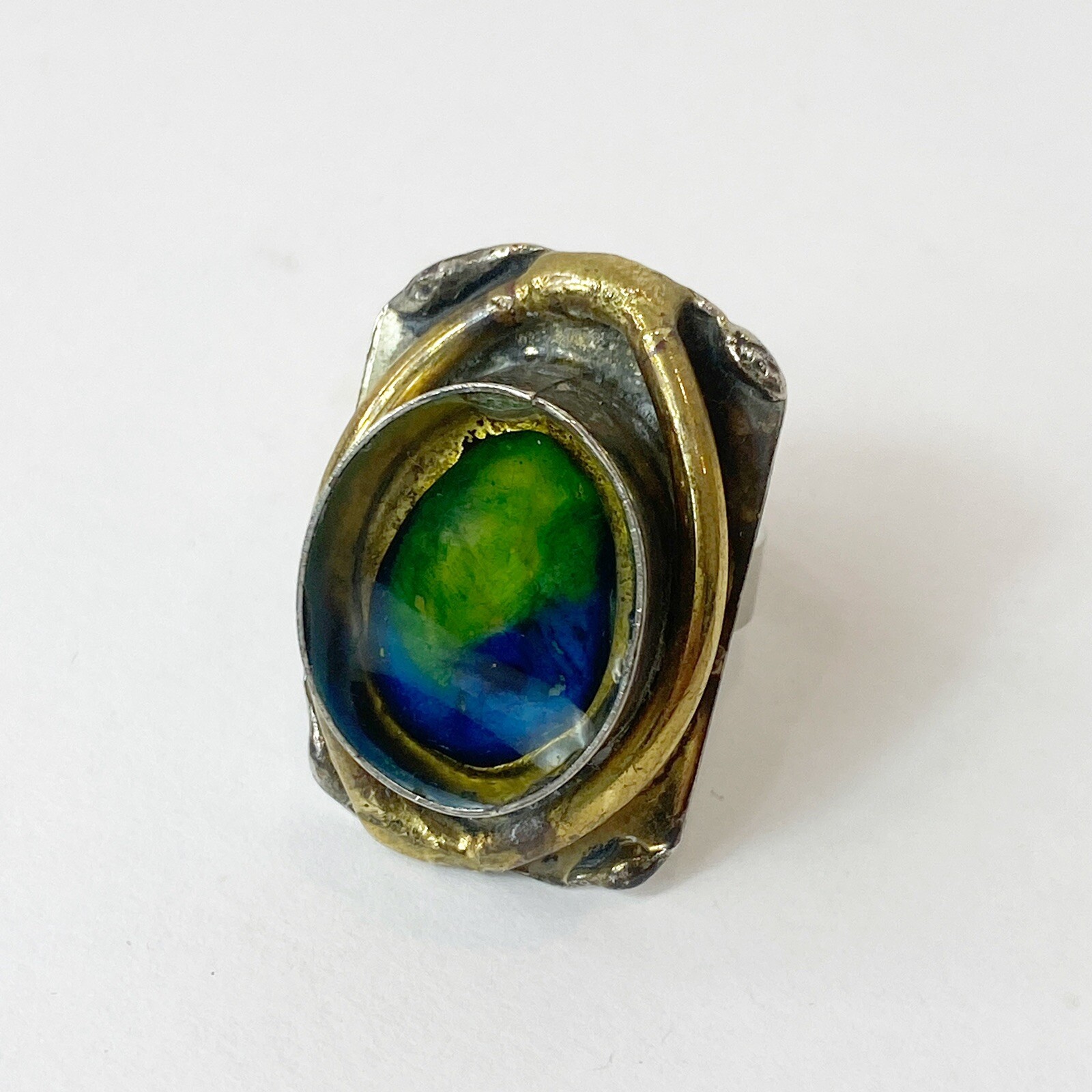 Latappy French Vintage Brutalist Adjustable Statement Ring Resin Mixed Metal HTF