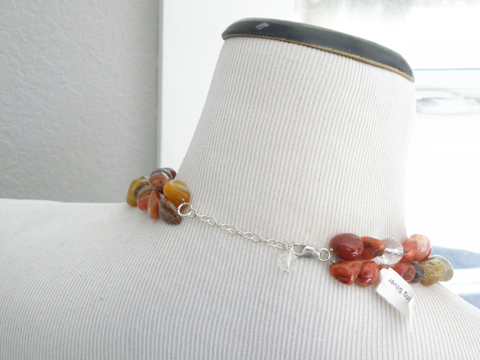 Vintage Natural Carnelian Multi Stone Bold Sterling Silver Necklace