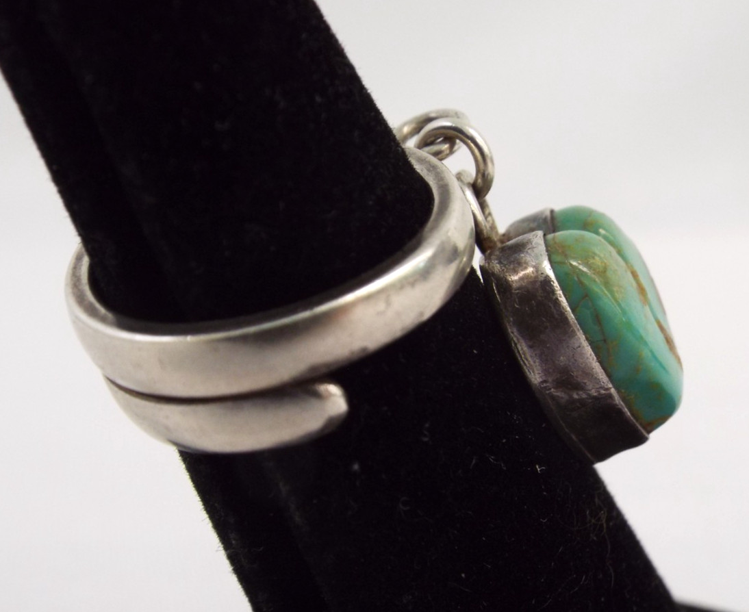 Joan Slifka Designs STERLING SILVER Turquoise Dangle Heart Ring Size 5.5 6g