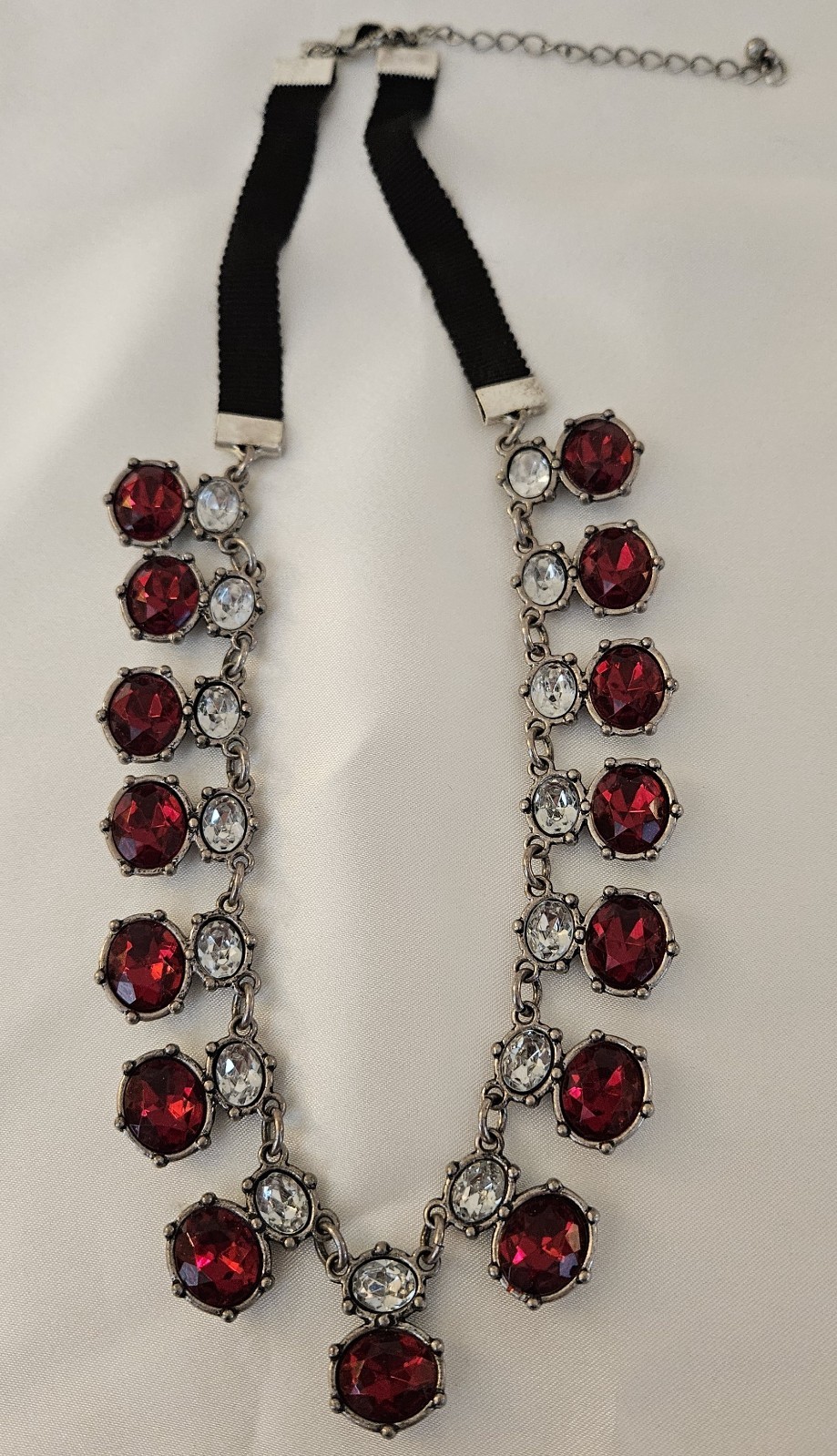 Red Ruby Rhinestone / Silver tone Necklace