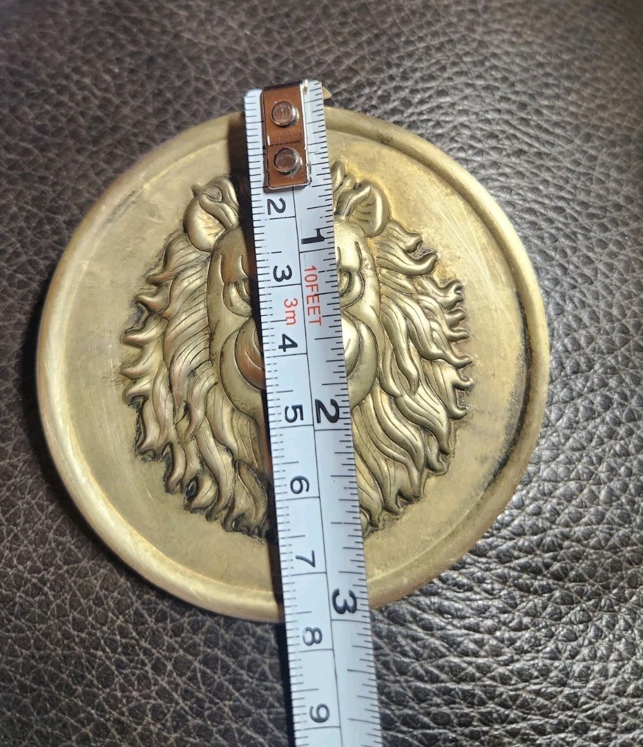 Vintage Lion Head Stamping Brooch Goldtone Base Metal Finish 3 Inches Diameter