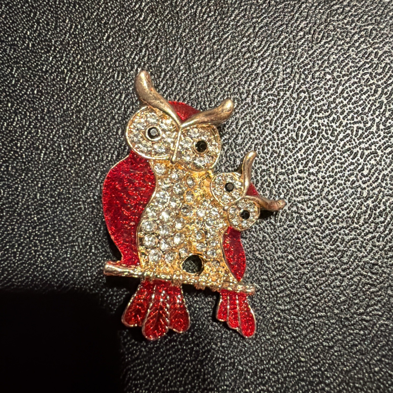 Owl Pair Rhinestone Brooch Pin Gold Tone Costume Jewelry