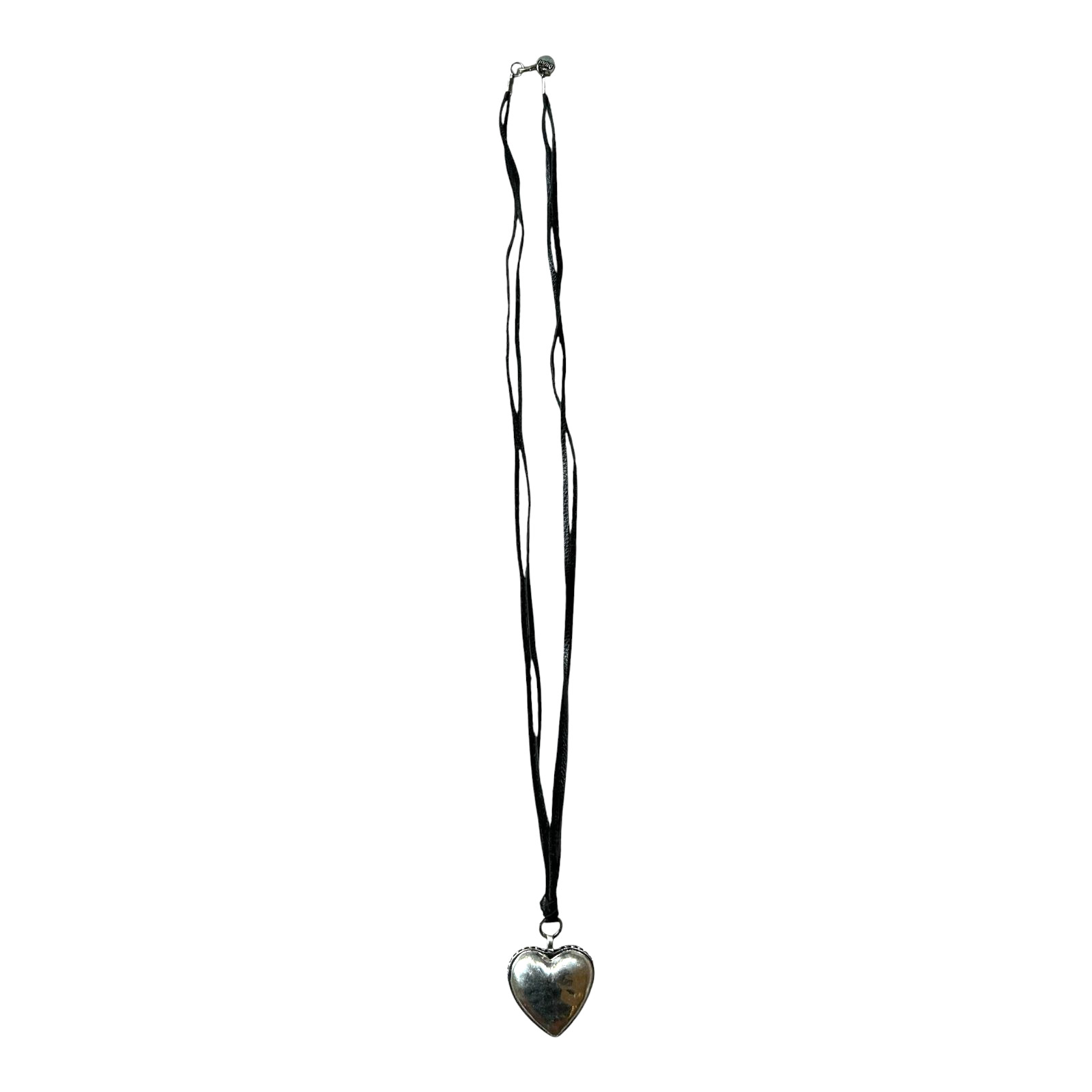 Vintage Silver Tone Heart Locket Necklace Black Leather Boho