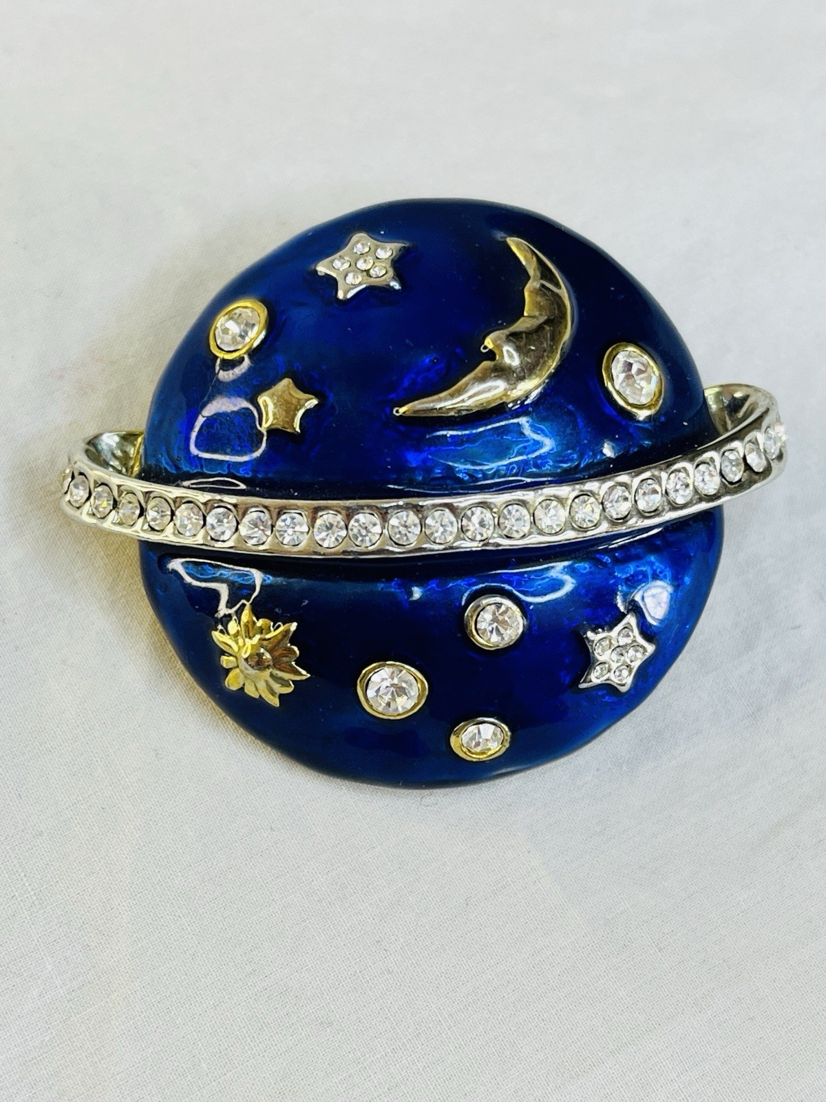 Vintage Swarovski Celestial Star Moons Brooch Blue Enamel PLEASE READ