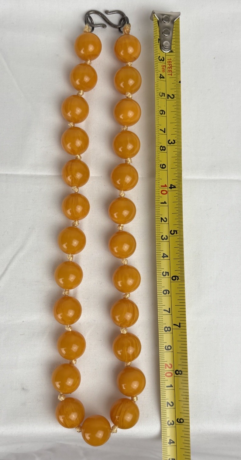 Vintage Butterscotch Amber Beaded Necklace Sterling Silver 925 S Hook Chunky