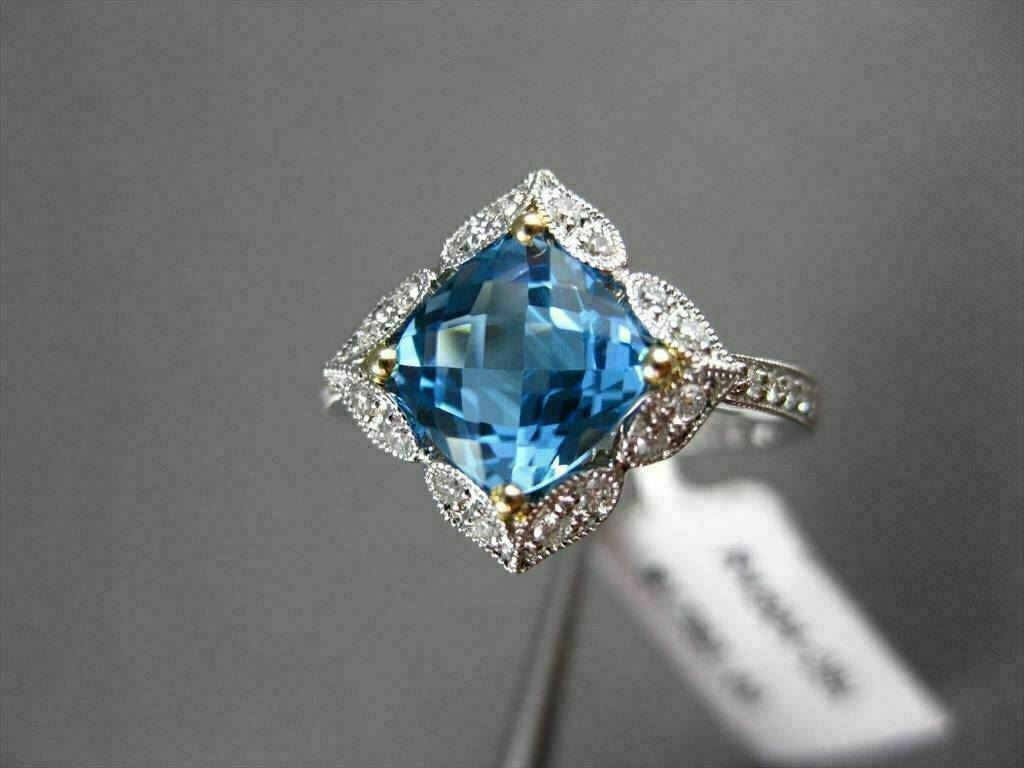 ESTATE 1.88CTW DIAMOND & AAA BLUE TOPAZ 14KT TWO TONE GOLD STAR FILIGREE RING