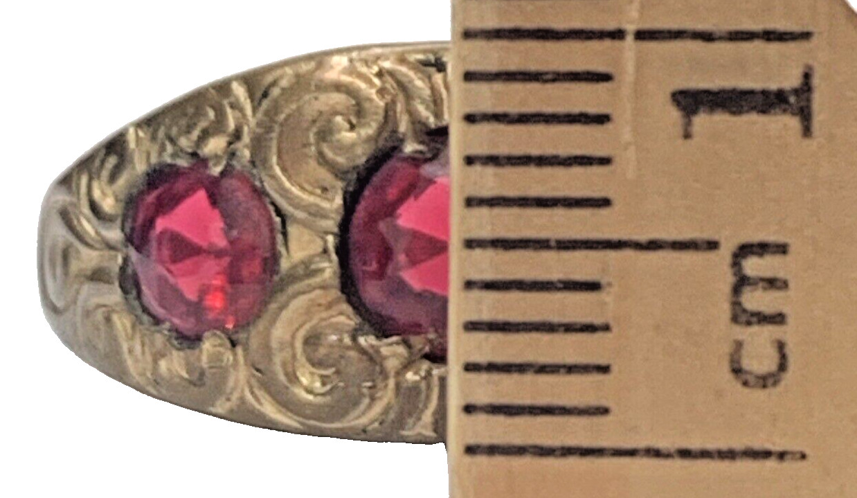 Antique Victorian EMCO Gold Filled GF Past Present Future Red Paste Ring SZ 11