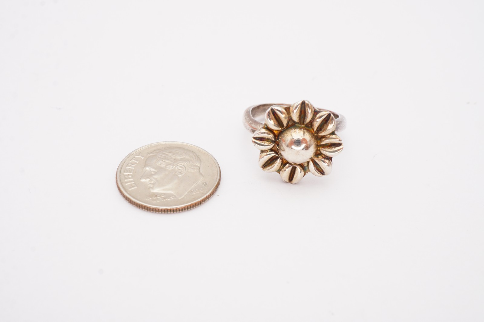Vintage Mexico Sterling Silver 925 Flower Ring Size 5.25 Adjustable