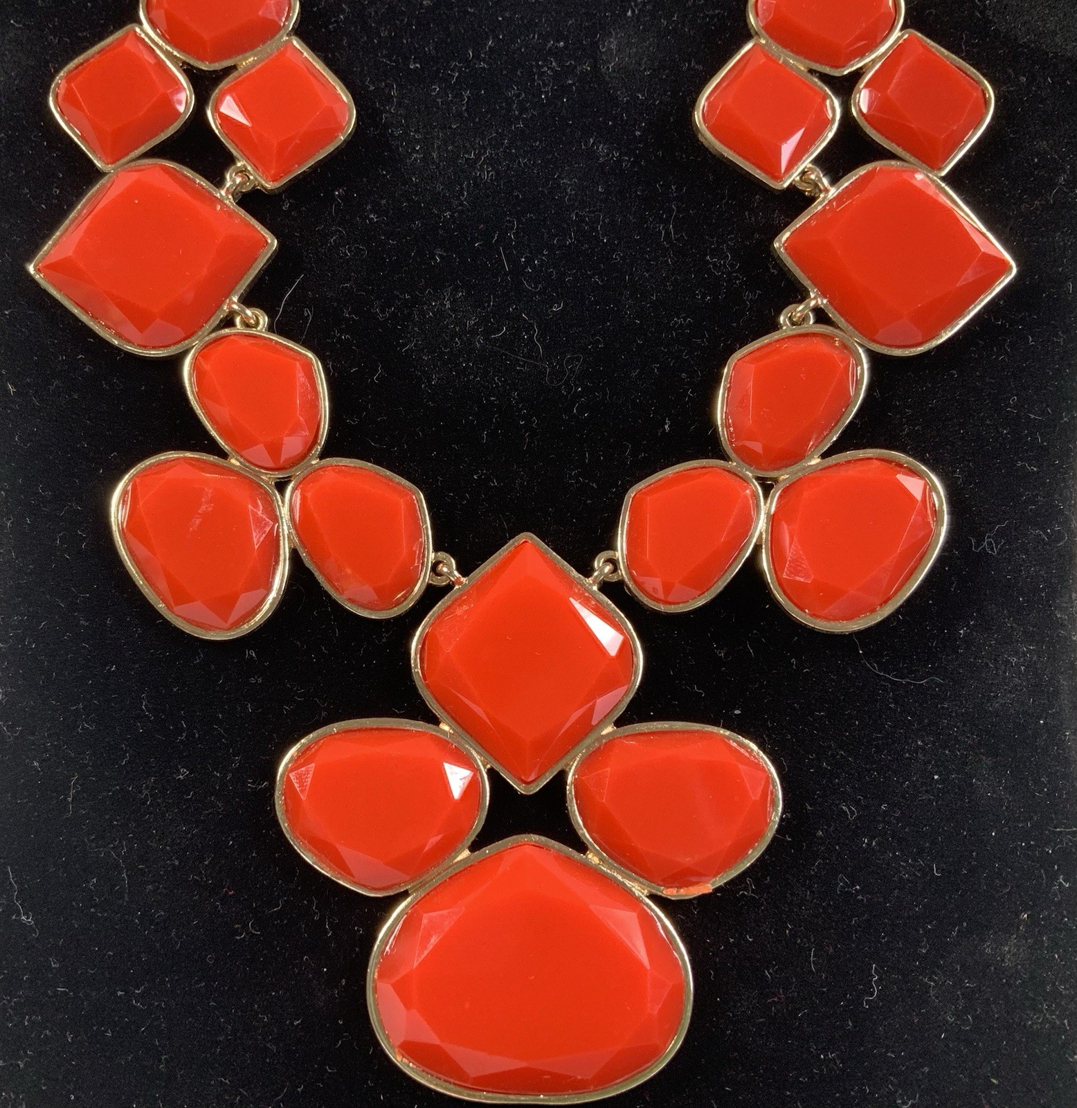 Vintage Mika Red Gold Tone Bib Statement Necklace & Earrings Set