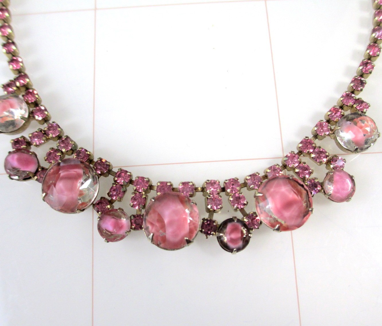 Vintage Pink Rhinestone Choker Necklace Mid Century Statement