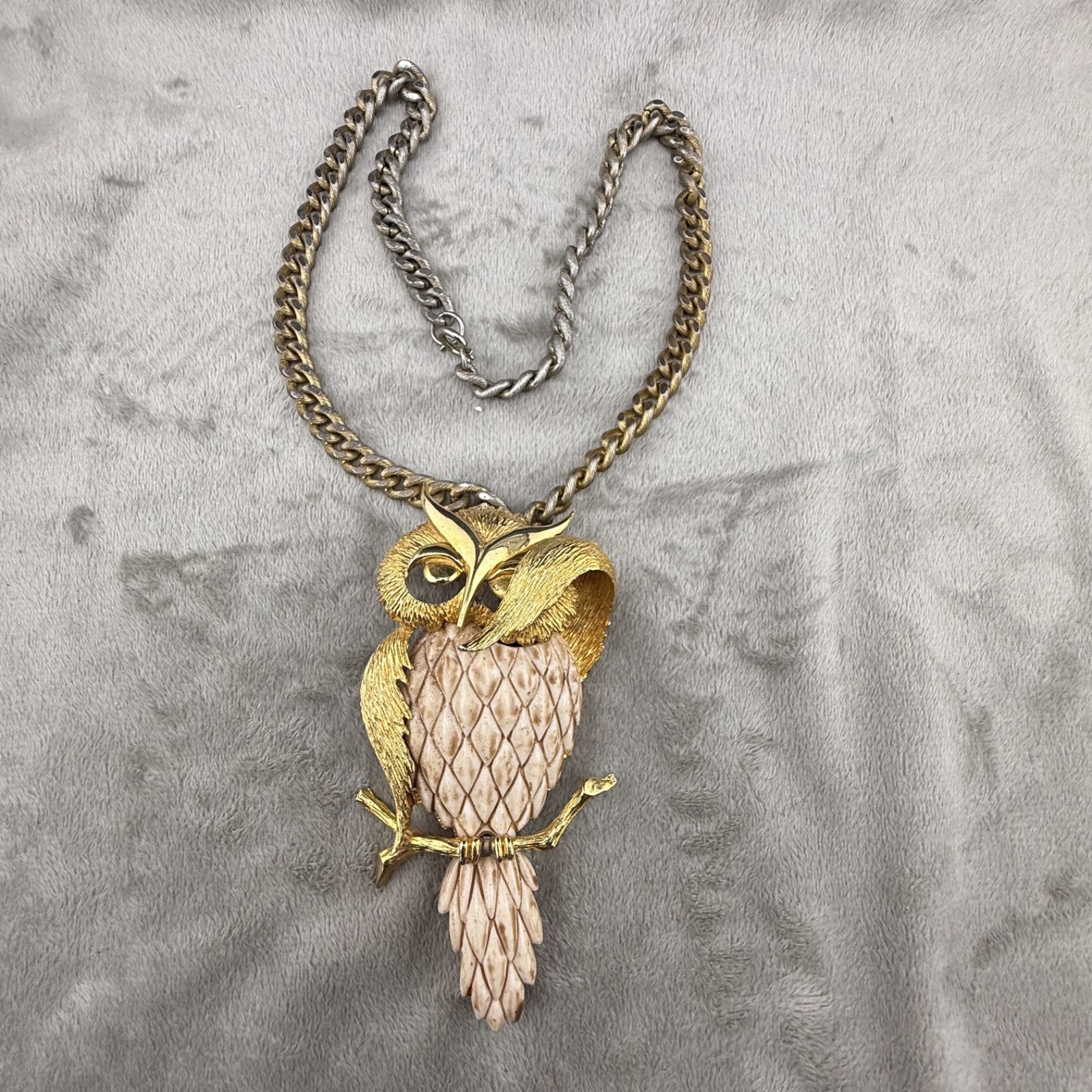 Vintage Lucca Razza Necklace Gold Tone Owl Heavy 20” READ
