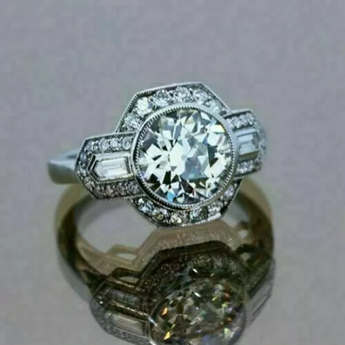 Art Deco Style 2Ct Round Cut Lab Created Diamond 925 Silver Engagement Gift Ring