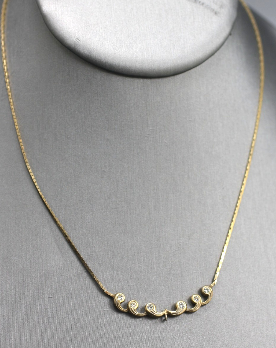 Vintage 835 604 VI silver gold wash clear stones bar pendant chain necklace 16″