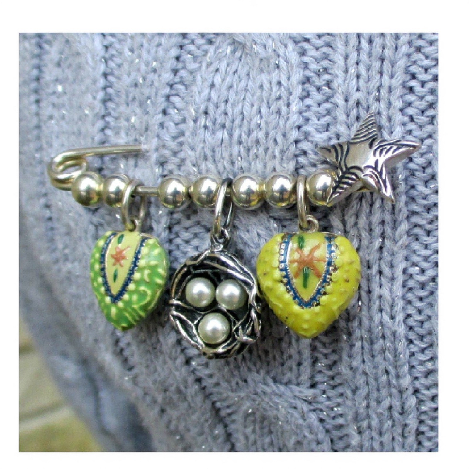 Sterling Silver STAR PIN Charm Holder CHARM PIN Jewelry Gift BEADS Brooch CUTE!