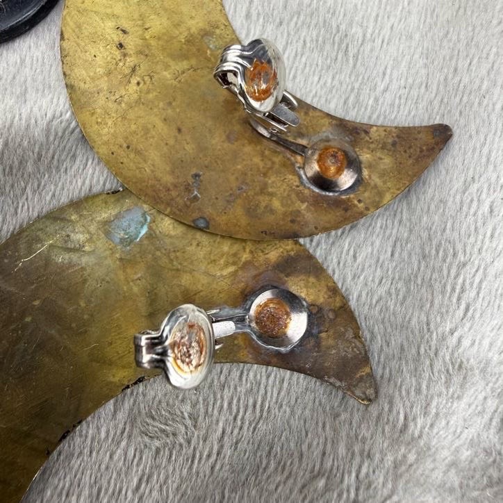 Vintage Clip On Earrings Moon Dangle Celestial Statement 80s