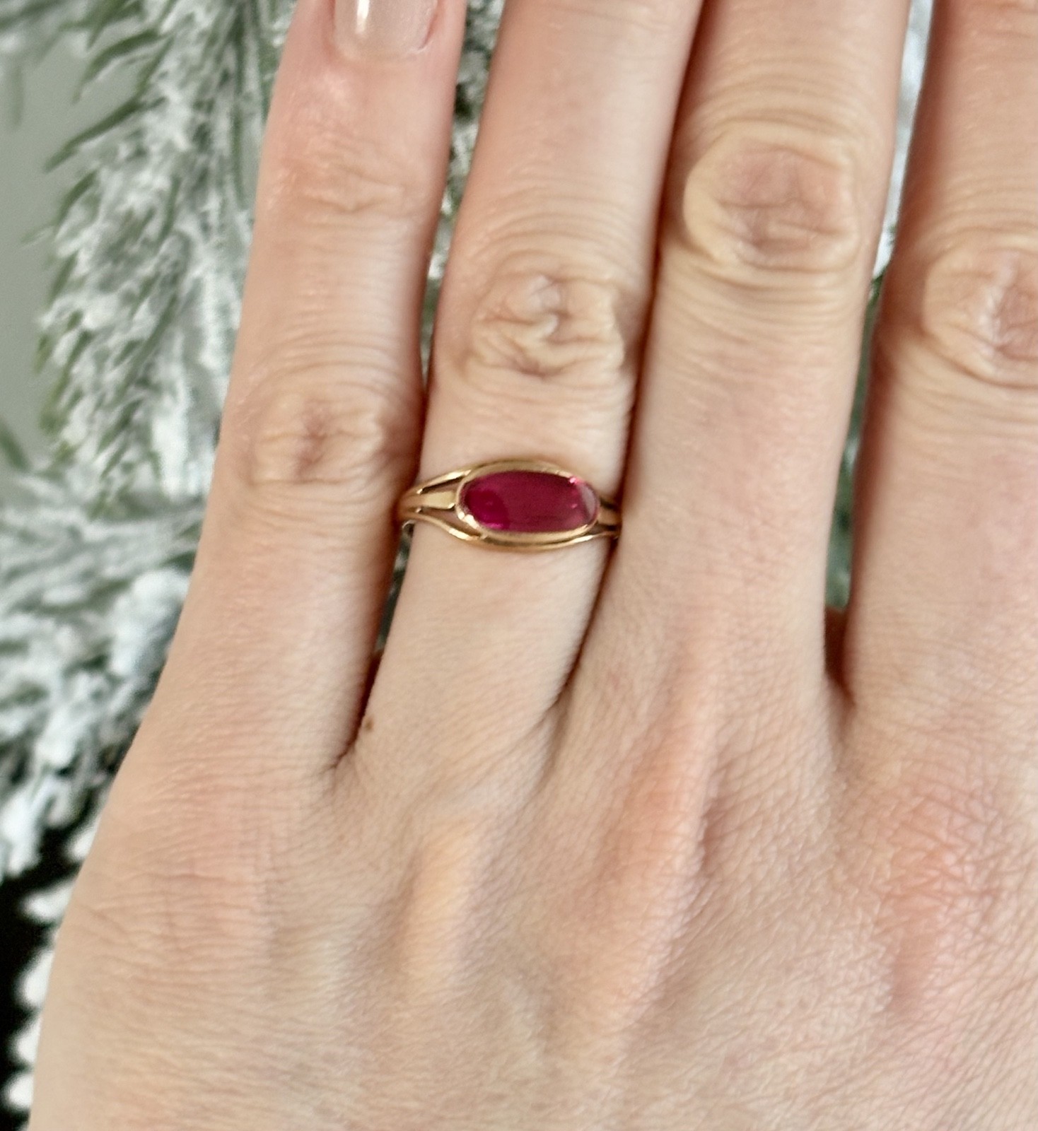 Antique Victorian 10K Rose Gold Ruby East-West Ring M.B. Bryant & Co NY Size 5.5
