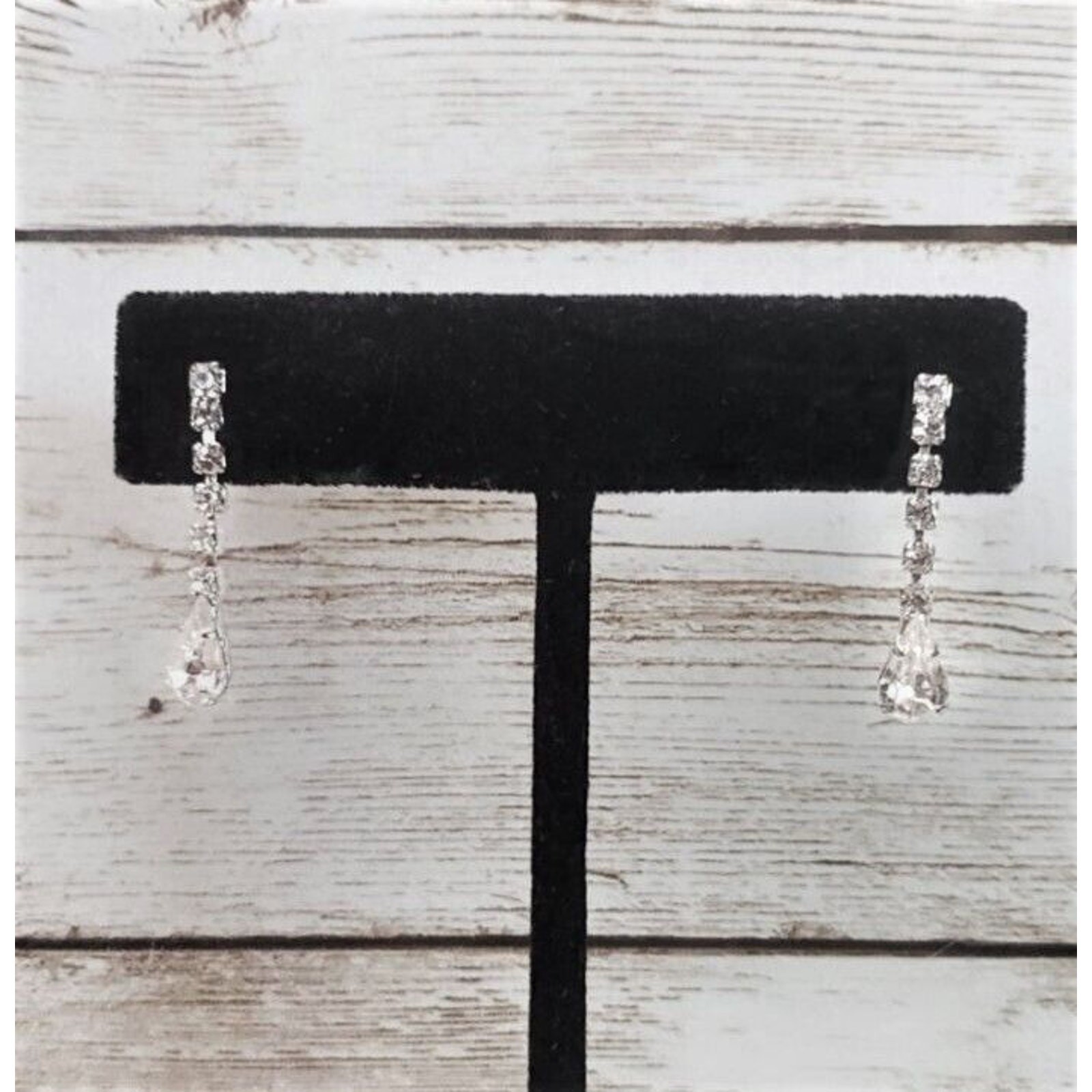Vintage Stud On Earrings Clear Gem Dangle 1″