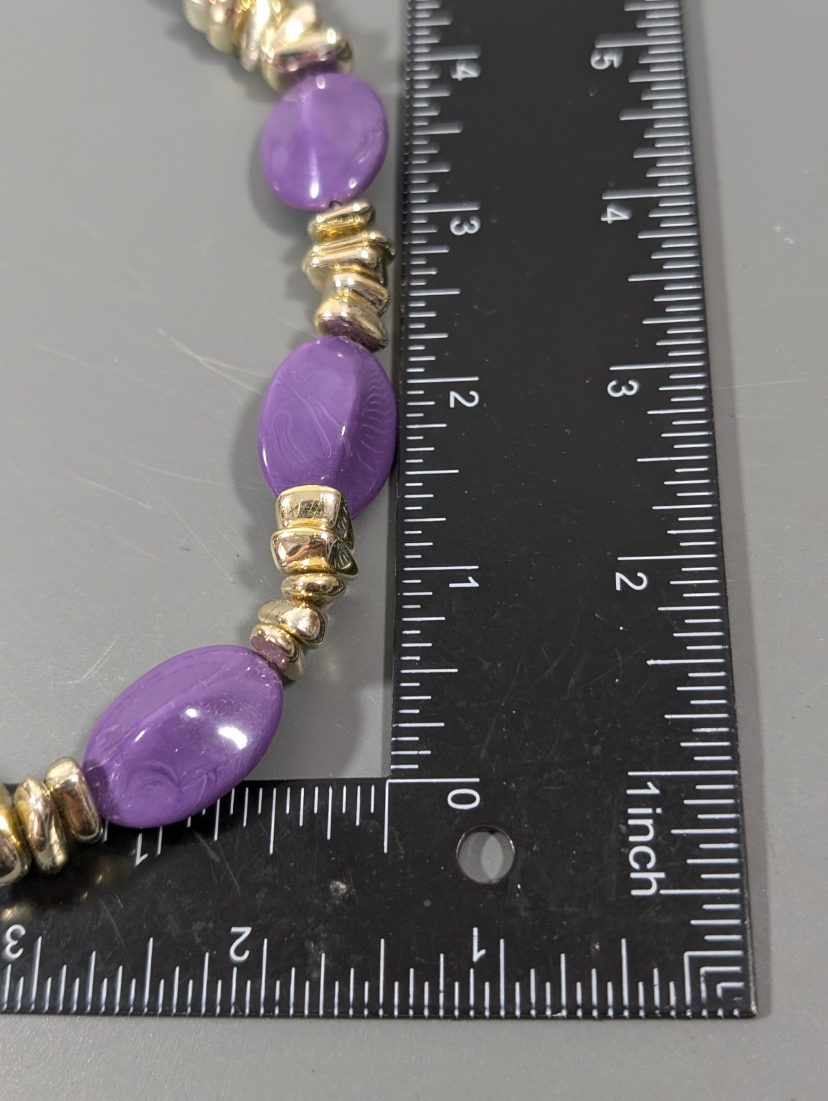 Vintage Lucite Hong Kong Purple Gold Tone Beaded Necklace 20 in
