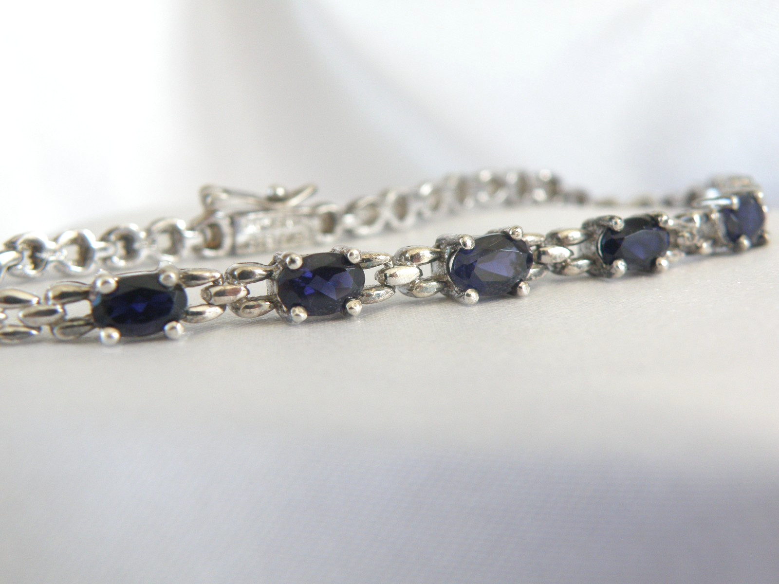 Vintage Sterling Silver 925 Natural Iolite Link Chain Tennis Bracelet Fits